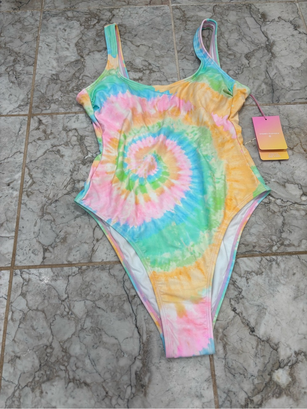 NEW Stoney Clover Lane 1 Pc Swimsuit S (4-6) Cheeky High Leg Tie-Dye Bra NWT